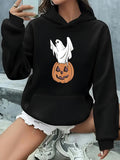 Women's Hoodie Smiling Pumpkin Under A Floating White Ghost Hoodie