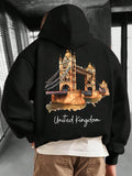 Men's Hoodie United Kingdom Golden Bridge Standing Under Dramatic Urban Night Sky