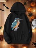 Women's Hoodie Realistic Autumn Colored Branch Resting Kingfisher Bird