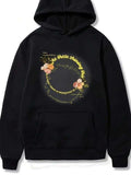 Men's Hoodie Yellow Circular Wreath With Blossoming Flowers And Faint Text Hoodie