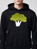 Men's Hoodie Handdrawn Patterned Garden Broccoli With Playful Green Texture Vegetable Broccoli