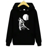 Men's Hoodie Mysterious Night Sky With Howling Wolf Facing Full Moon