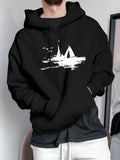 Men's Hoodie Sailing Among Calm Reflections With Glistening Light On Water Sailboat