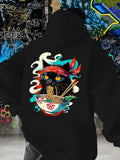 Men's Hoodie Steaming Bowl Of Noodles With Black Cat Wearing Colorful Bandana