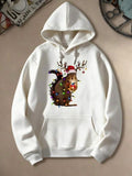 Men's Hoodie Festive Holiday Lights Squirrel With Santa Hat And Antlers