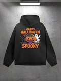 Men's Hoodie Happy Halloween Spooky Pumpkin Ghosts Surrounded By Bats Under Moonlight Hoodie