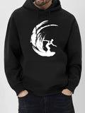 Men's Hoodie Swirling Wave With Energetic Movement Surrounding Cool Surfing Silhouette Surfer