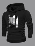 Men's Hoodie City Skyline At Sunset With Reflections And Lamp Post View
