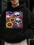 Men's Hoodie Vivid Garden Sunflowers And Roses With Two Skull