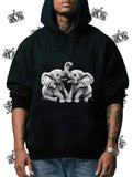 Men's Hoodie Playful Little Elephants Dancing Joyfully Among Shadows With Raised Trunks Elephant