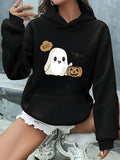 Women's Hoodie Boo Pumpkin Ghost With Halloween Elements And Playful Bat
