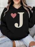 Women's Hoodie Pink Heart With Classic Typeface Letter J Hoodie