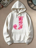 Men's Hoodie Floral Pattern In Pink Petals Letter J