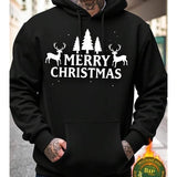 Men's Hoodie Merry Christmas Reindeer And Pine Trees Amid Festive Winter Holiday Night