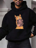 Men's Hoodie Cartoon Face With Goofy Smile Lively Fun Character Horse