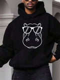 Men's Hoodie Outlined Sunglasses Wearing Hippo Under Modern Urban Mood Hippo