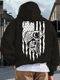 Men's Hoodie Striking Vertical Striped Flag With Jumping Largemouth Bass Fish