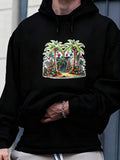 Men's Hoodie Lush Vibrant Greenery With Exotic Foliage And Tropical Palm Trees