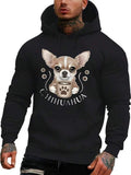 Men's Hoodie Chihuahua Holding A Coffee Mug With Decorative Paw Print Surrounded By Floating Coffee Beans Dog