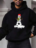 Men's Hoodie Playful Winter Snowman With Scarf Santa Hat And Soccer Ball