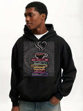 Men's Hoodie Steaming Coffee Cup With Colorful Books Underneath Coffee Cup