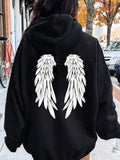 Women's Hoodie Layered White Feathers Pattern With Bold Contrast Angel Wings