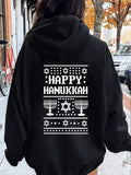 Women's Hoodie Happy Hanukkah Stars And Menorahs In Festive Winter Celebration Hooded Sweatshirt