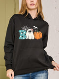 Women's Hoodie Playful Autumn Pumpkin And Spooky Ghost Under Spider Web Boo