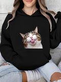 Women's Hoodie Playful Whiskered Cat Sticking Out Tongue Meme Cat