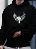 Men's Hoodie Radiant Wings With Fiery Cross Centered On Black Hoodie