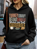 Women's Hoodie Turkey Gravy Beans Rolls Lemme See That Casserole Hoodie With Thanksgiving Food Doodles