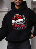 Men's Hoodie Merry Christmas Plaid Santa Hat With Festive Snowflakes And Holiday Lights Hoodie