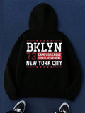 Men's Hoodie Campus League Sports Department With White Lettering Black Hoodie New York City