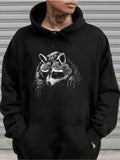 Men's Hoodie Monochrome Illustration Of A Curious Raccoon Resting On A Black Hoodie Raccoon