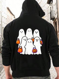 Men's Hoodie Cute Halloween Pumpkins And Trick Or Treating Ghosts Group