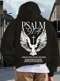 Men's Hoodie Psalm 9174 Angel Wings With Christian Cross In White Radiance Among Shadows