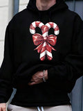 Men's Hoodie Red Sparkling Bow With Candy Cane Holiday Ornament