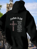 Men's Hoodie John 316 Religious Verse With Wooden Cross On Hoodie