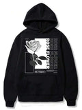 Men's Hoodie Rose Flower Under Monochrome Light With Soft Shadows And Textured Leaf Rose