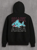 Men's Hoodie Shark Area Bold Typography With Playful Cartoon Blue Shark