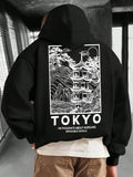 Men's Hoodie Tokyo Pagoda With Flowing Lines And Mountain Landscape Scene