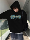 Men's Hoodie Golden Sword Among Blue Blossoms And Flourishing Ornate Embellishments Sword
