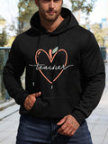 Men's Hoodie Heart Outline With Artistic Script Apple Teacher