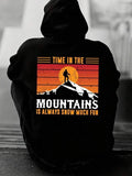 Men's Hoodie Time In The Mountains With Sun Setting Among Silhouetted Peaks And Snowy Landscape