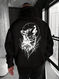 Men's Hoodie Moonlit Wolf Howling In The Night Surrounded By Abstract Branches Wolf