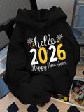 Men's Hoodie Hello 2026 Happy New Year With Gold Letters And Sparkling Snowflakes Hoodie