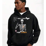 Men's Hoodie Will X Ray Spooky Skeleton With Web And Bat For Candy