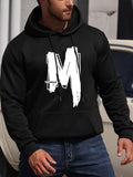 Men's Hoodie Textured Bold White Brushstroke Letter M Hoodie