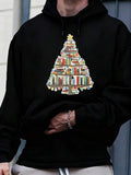 Men's Hoodie Stacked Colorful Books Shaped Like Festive Christmas Tree