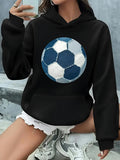 Women's Hoodie Classic Blue Patterned Soccer Ball Center Hoodie